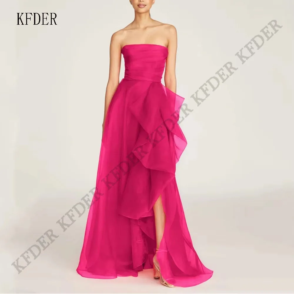 Gorgeous Tulle Prom Dress Woman Elegant Ruched Tiered Evening Dress Party Gowns Customized Side Split Formal Occasion Dress