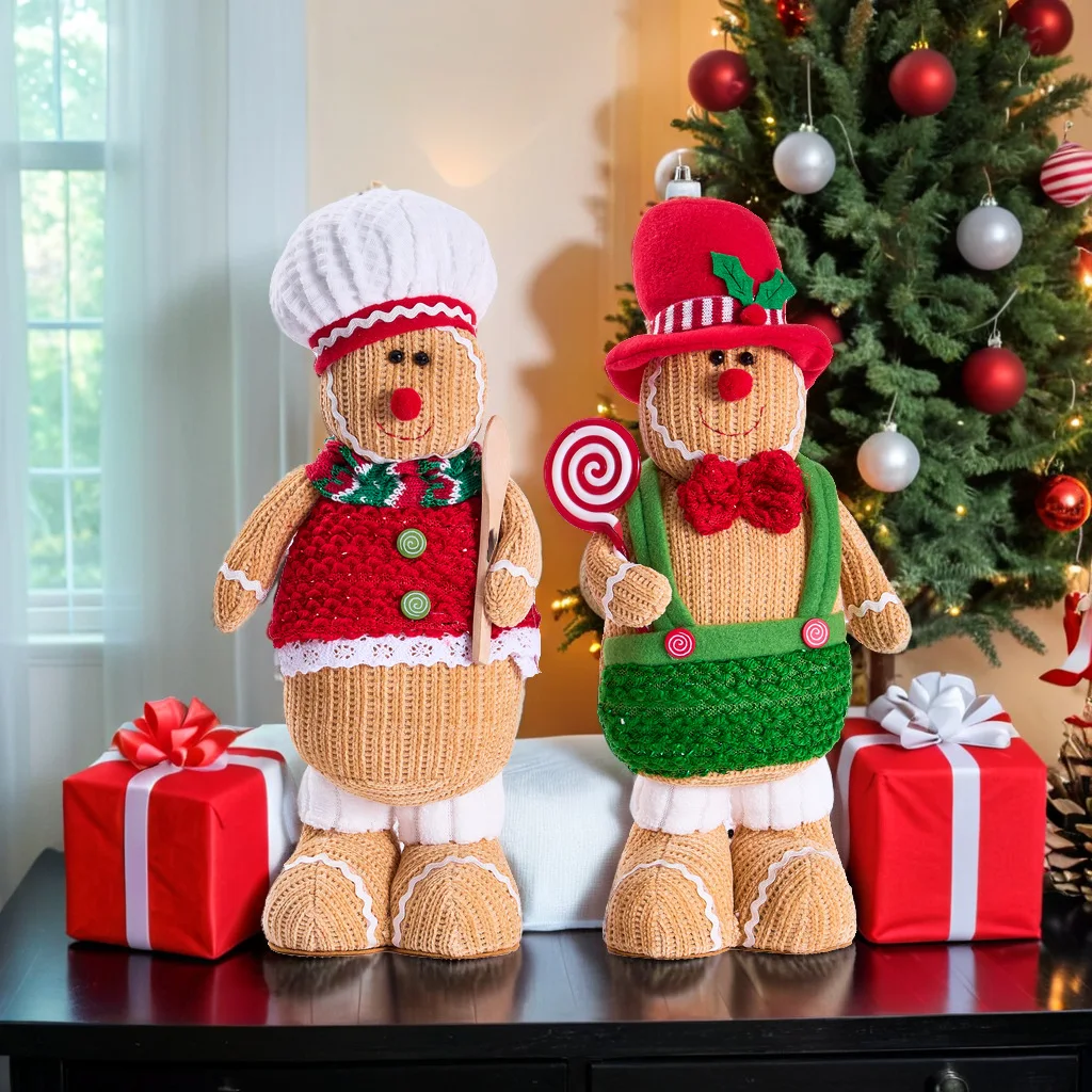 Christmas Gingerbread Man Standing Figure Christmas Couple Chef Hat Dwarf Doll Window Decoration