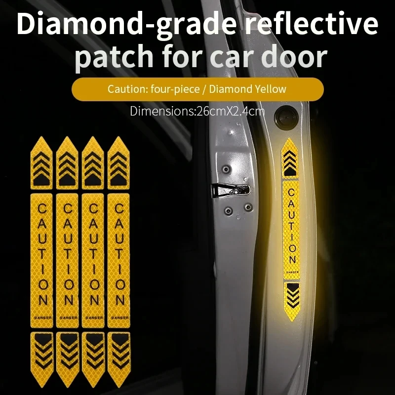 4 Stuks 2024 Auto Veiligheidswaarschuwing Reflecterende Stickers Hoge Helderheid Reflector Auto Deuropening Veiligheidswaarschuwing Sticker Stickers