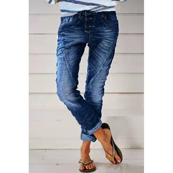 Jeans for Women Drawstring Elastic-waisted Jeans Casual Button Baggy Jeans Women Trousers Straight Women Wide-leg Pants Slouchy