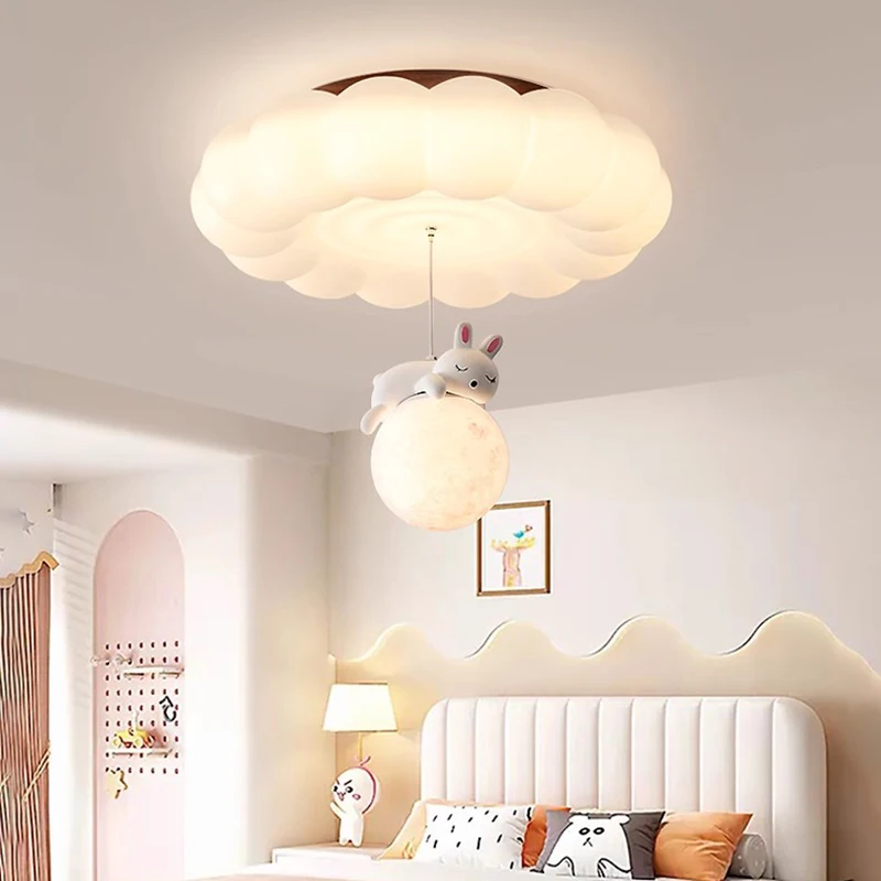 Modern Warm Children's Room Ceiling Lights LED Cloud Rabbit Light French Cream Style Baby Room Girl Boy Bedroom Ceiling Lamps