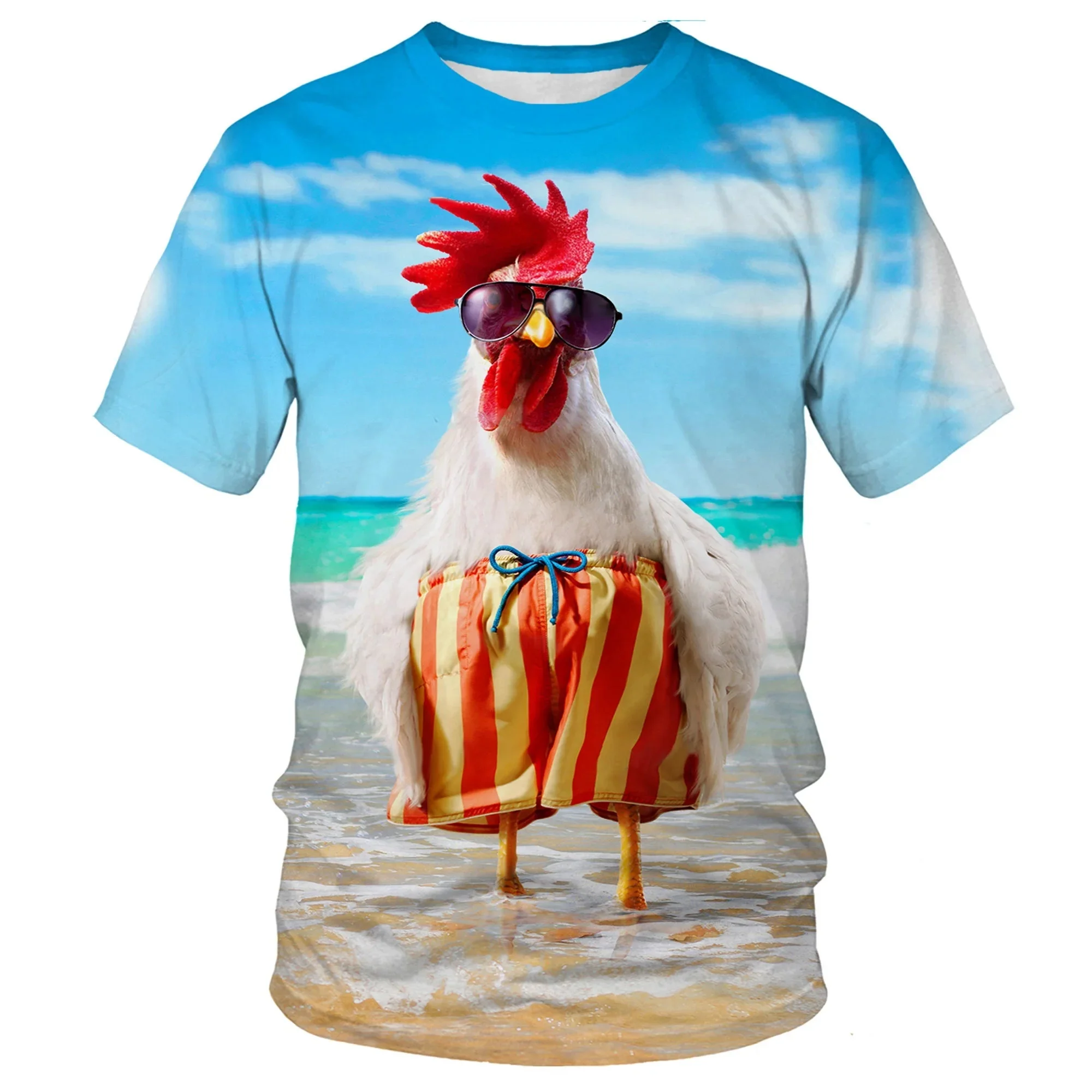 Fashionable Chicken  Pictures For Men\'s T-Shirts Trend Digital Printing Casual Round Neck Short Sleeved Tops