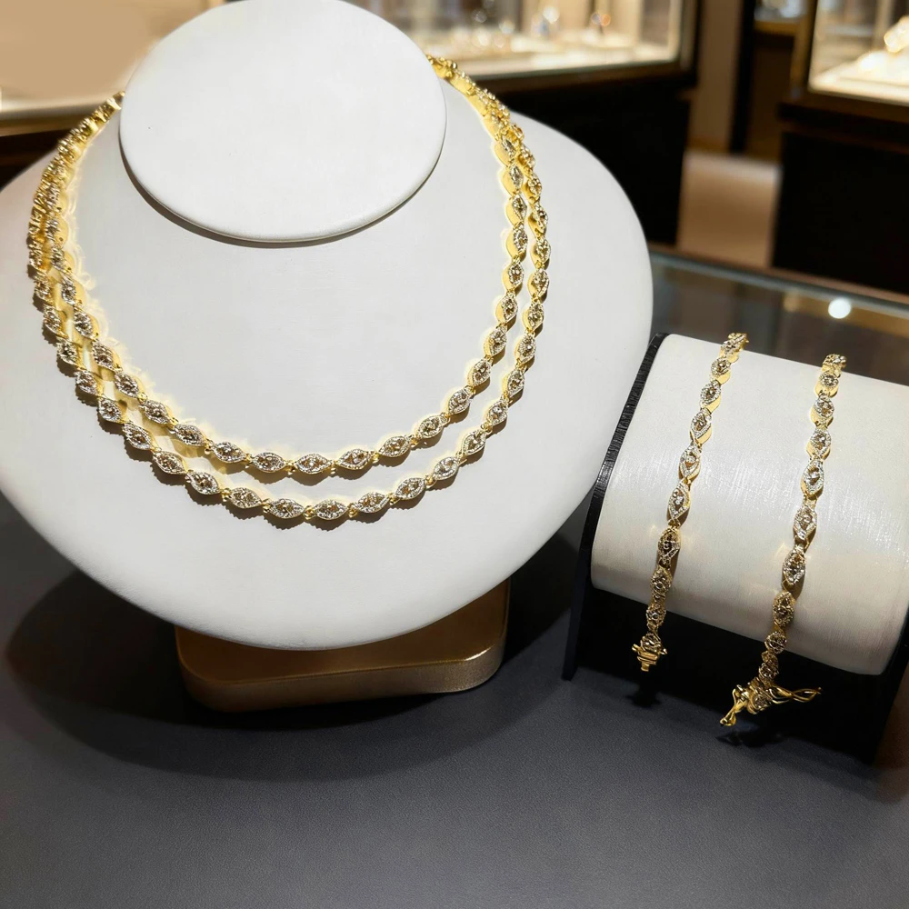 

Золотого цвета Micro Pave Cz Bling Прекрасное турецкое ожерелье-чокер от сглаза для девочек и женщин Модный комплект ювелирных изделий Iced Out