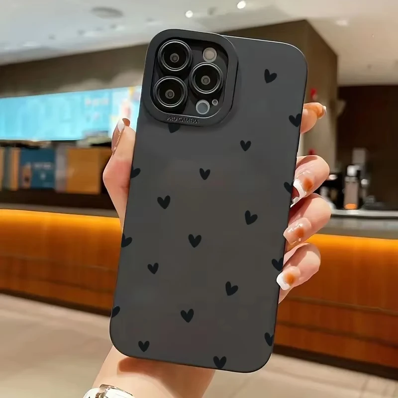 Fashion Black Love Heart Phone Case for Oppo Reno12 Reno10 Reno8 Reno7 Reno6 Reno5 Reno4 Z F T Pro Plus 4G 5G Back Cover