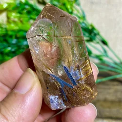 Stone Natural Gold Rutilated Quartz Hair Crystal Point Tower Mineral Energy Healing Hexagonal Wand Home Decor Gift