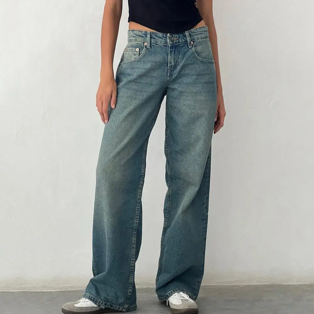 

Cotton Jeans Women Wide Leg Denim Pants Femme Streetwear Baggy Straight Waist Trousers Woman XL