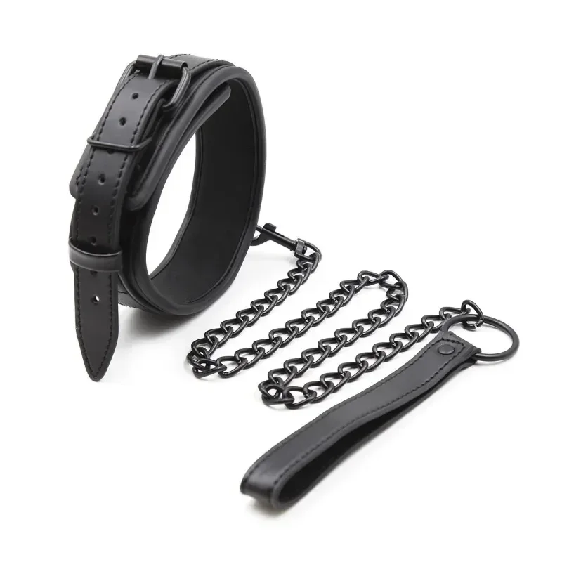 Collare BDSM schiavo in pelle con guinzaglio Giochi per adulti Bondage sessuale Collo di ritenuta Manette in PU Collare fetish Giocattoli erotici del sesso