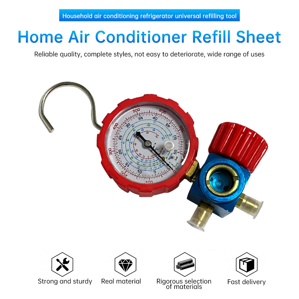 500/800PSI Refrigerant Manometer Manometer Air Condition Pressure Gauge Manometer Valve For R410A R22 R134a R404A