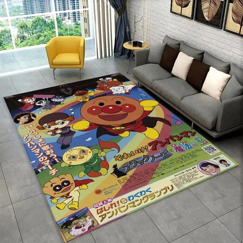 Retro Brave Anpanman Cartoon Carpet Rug for Playroom Bedroom Living Room Sofa Home Decor,Game Area Rug Non-slip Floor Mat Fest
