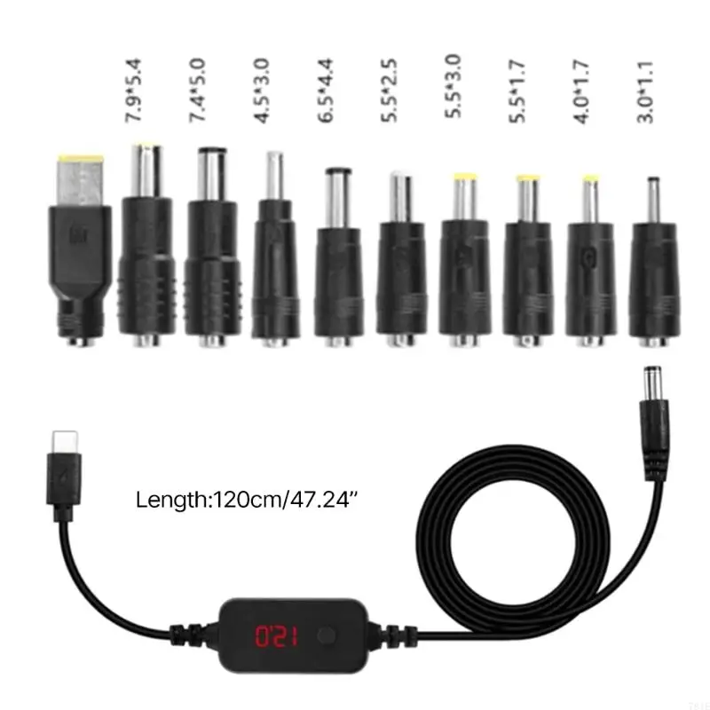 781E Voltaje ajustable Cable alimentación USB C TODC con 10 cabezales conversión adecuados para enrutador, computadora y