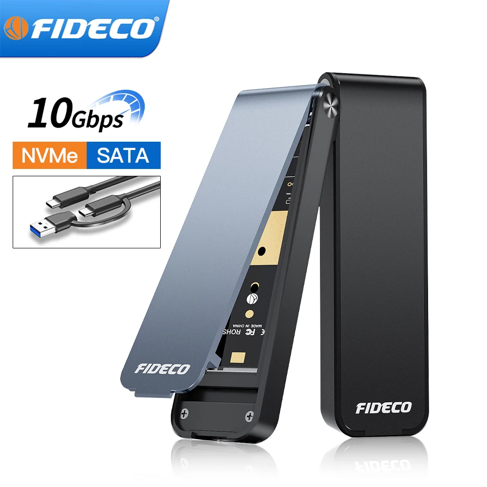 FIDECO M.2 NVMe SSD Enclosure 5/10Gbps Type-C External Case for M.2 NVMe NGFF SATA SSD Adapter External Hard Drive CaseTool-Free