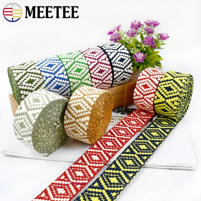 2/4Meters 38mm Ethnic Polyester Jacquard Ribbons Webbing Tape Clothes for Bag Strap DIY Textile Decor Sewing Accessory