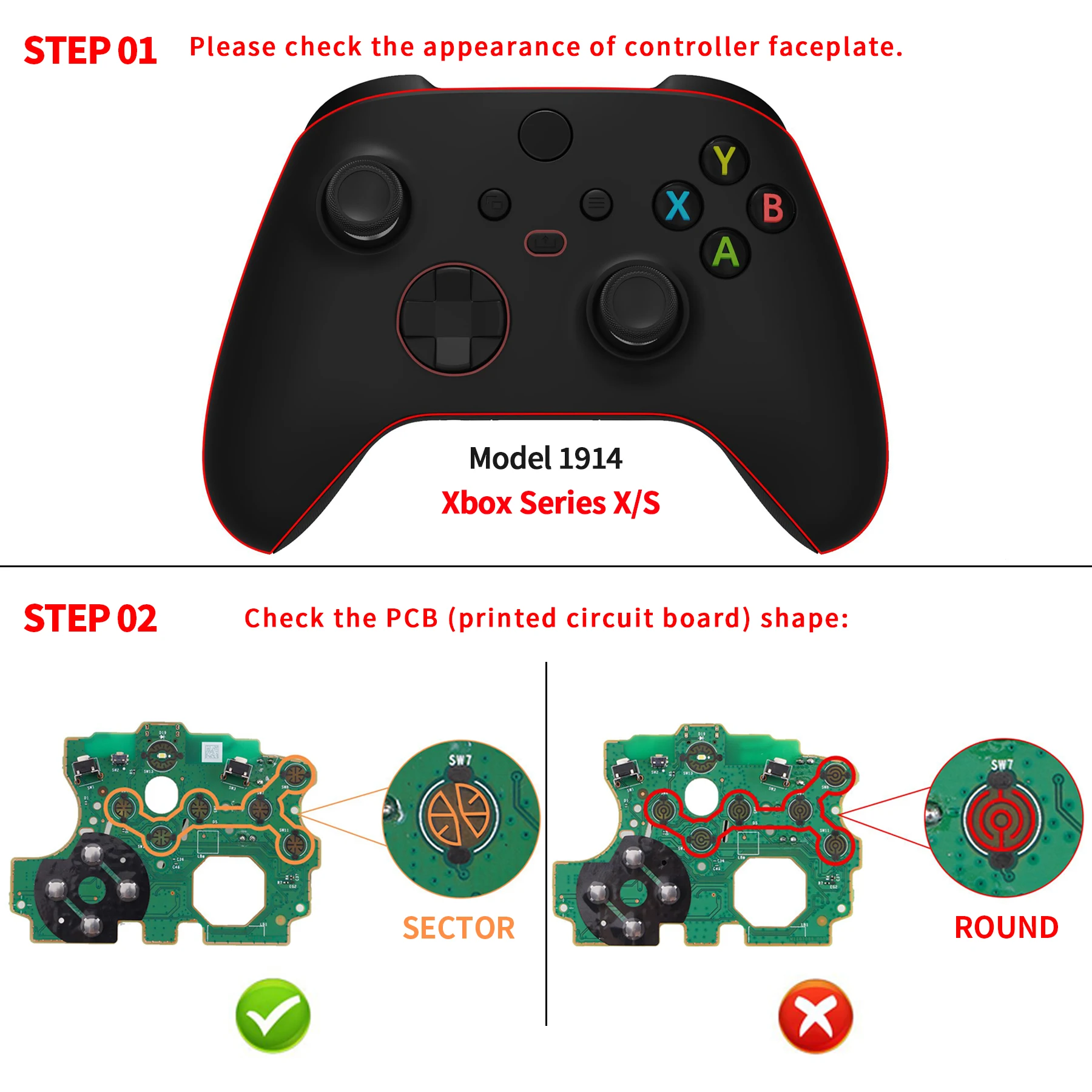 eXtremeRate Multi-Colors Luminated Dpad DTF LED Kit for Xbox Core Wireless Controller, Thumbsticks Start Back Sync ABXY Buttons