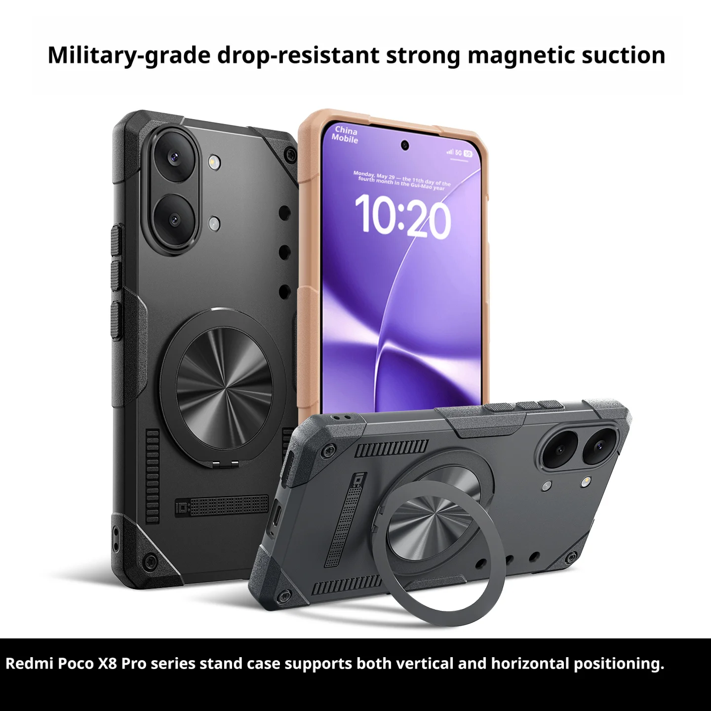 

For Redmi Poco X8 Pro& Poco X8 Pro Max Case 360° Rotatable Stand Built-in Airbag Military-Grade Drop-proof Rigid Cover