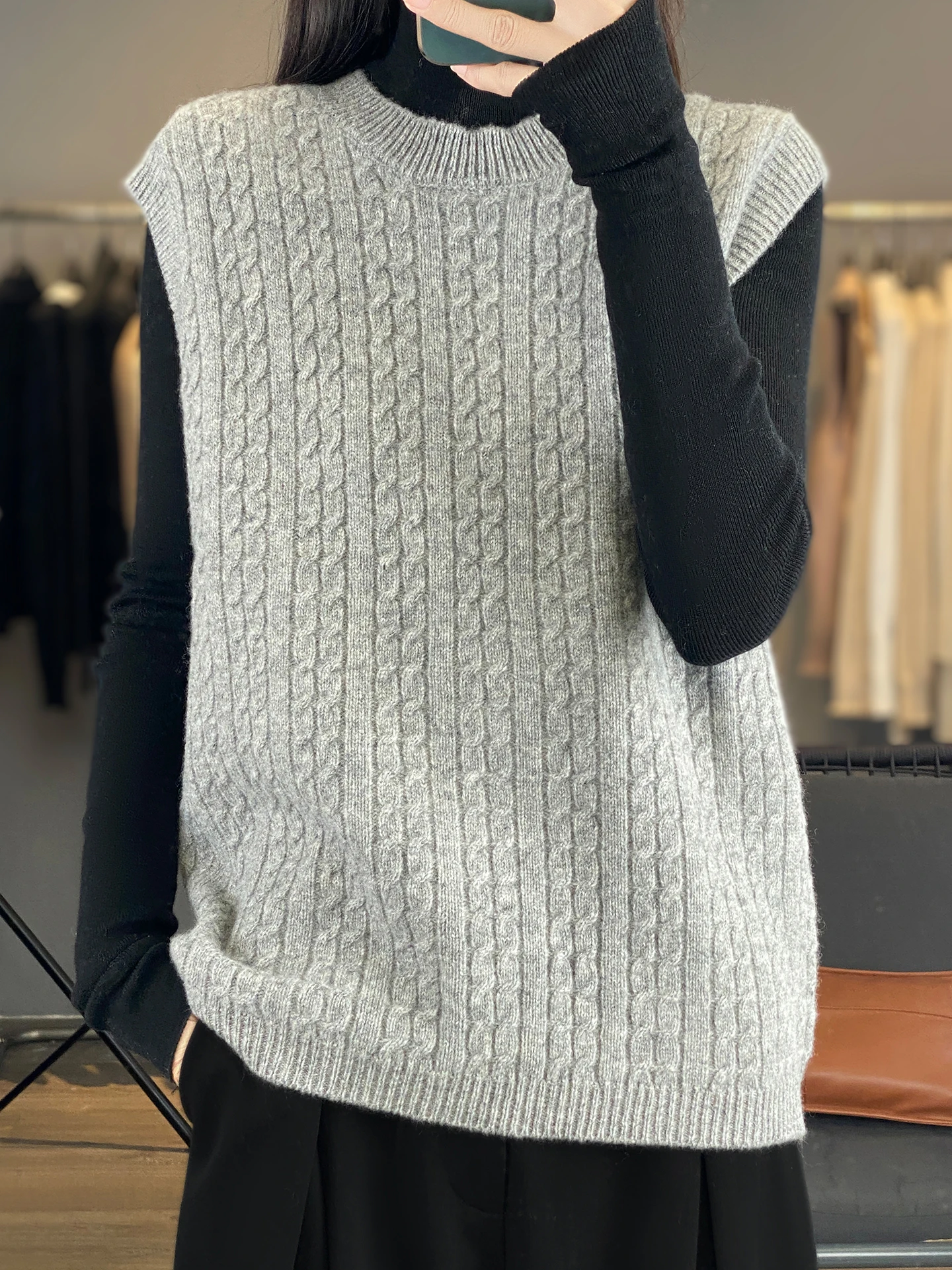 

Elegant Cozy Jersey Autumn Winter Women's Sweater Vest 100% Wool Knitwear Lady Pullover Female Clothing Casual Blouse New Tops