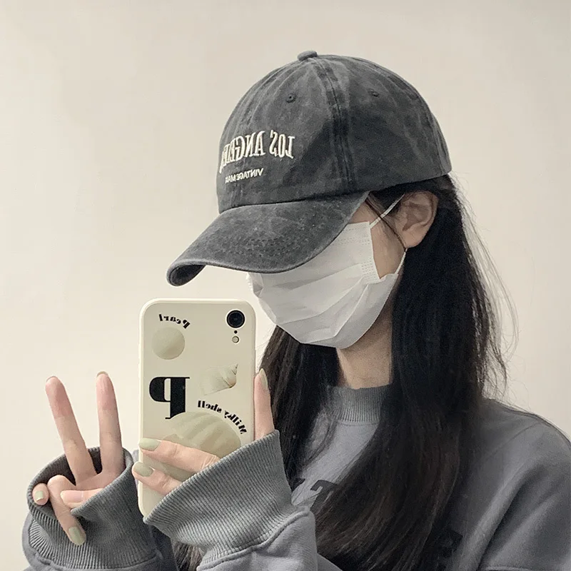 Retro gray baseball hat women's summer American washed big head circumference trendy versatile face cap