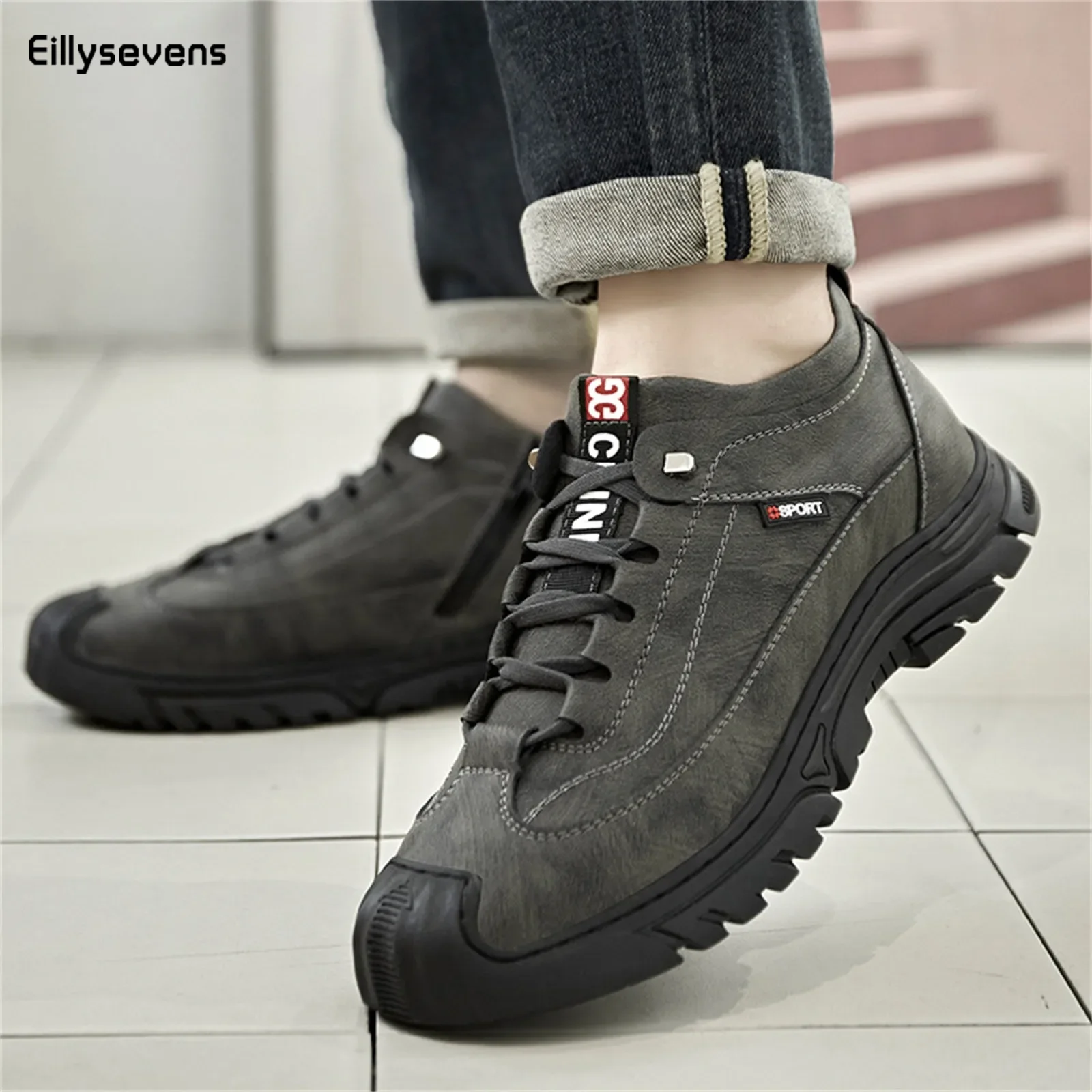 

Leather Boots Men Spring High Casual Shoes For Men Trend Zipper Walk Flats Winter Shoes Vulcanized Ankle Boots 2024 New