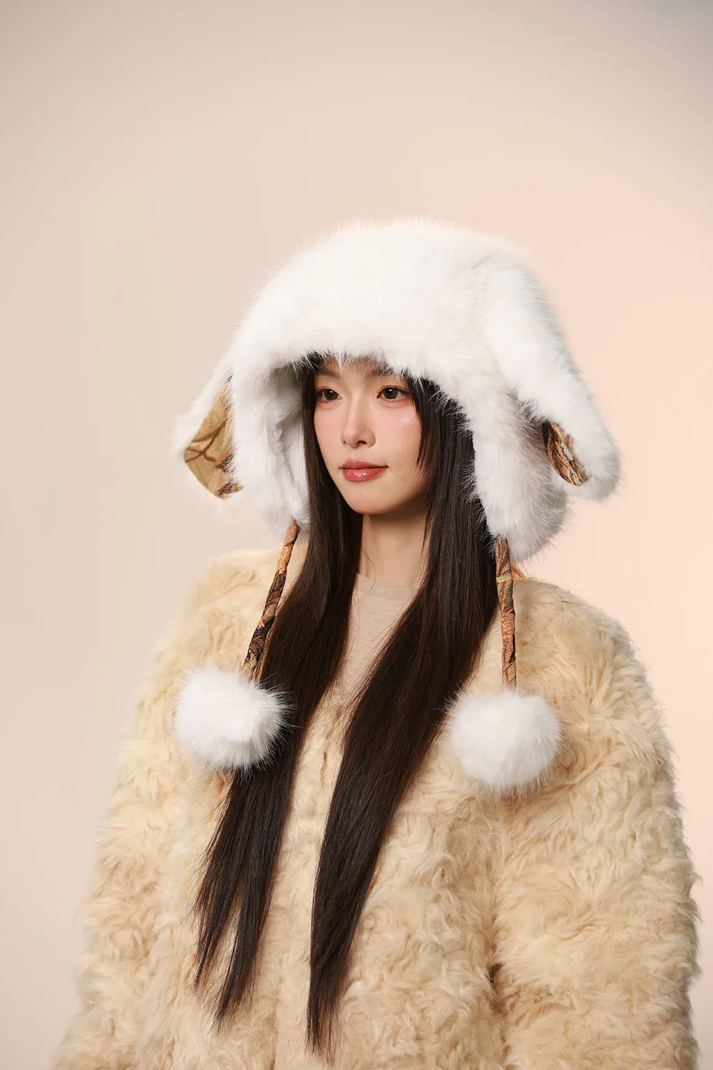 2025 مخطط طويل الأذن أرنب قبعة المرأة الخريف الشتاء Skullies Beanies الملونة إيرفلاب قبعة الإناث اليدوية شرابات قبعة صغيرة #2