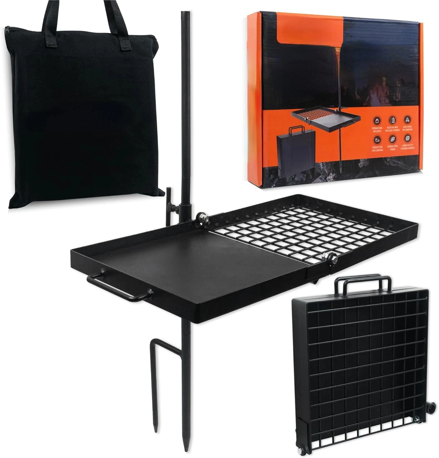 

Heavy Duty 24" Folding Campfire Grill, Camp Fire Grill With Folding Grill Design For Compact Storage. Campfire Grill Grate