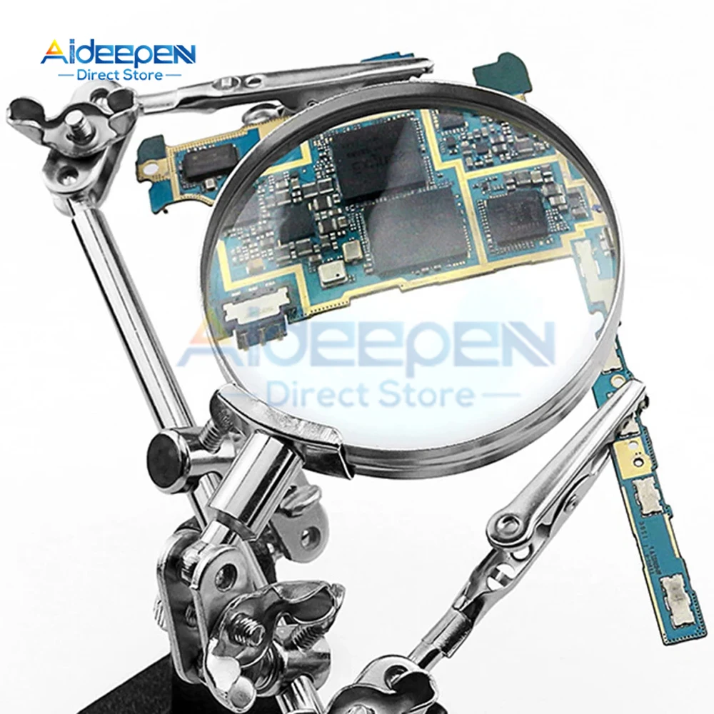 Soldering Iron Station Stand With Welding Magnifying Glass Clip Clamp Third Hand Helping Desktop Magnifier Soldering Repair Tool