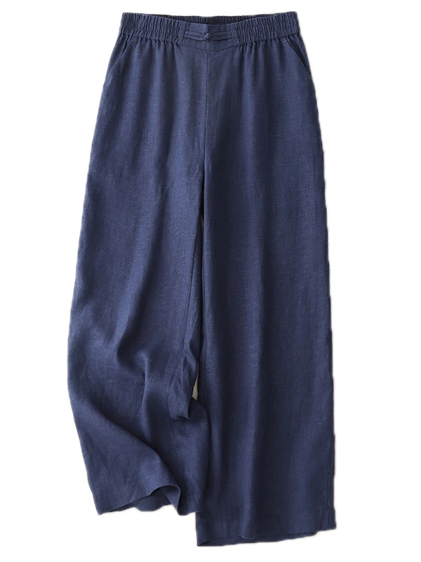 シンプルなピュアカラーコットンリネンワイドレッグパンツ女性の夏の新スタイル通勤カジュアルルーズドレープストレートレッグパンツ