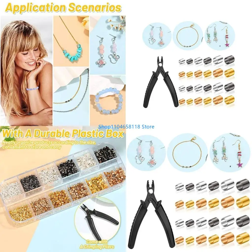 

2200pcs 1.5/2/2.5mm Crimp Beads with Bead Crimp Pliers Crimp Tubes Spacers for DIY Bracelets, Necklaces Easy to Use