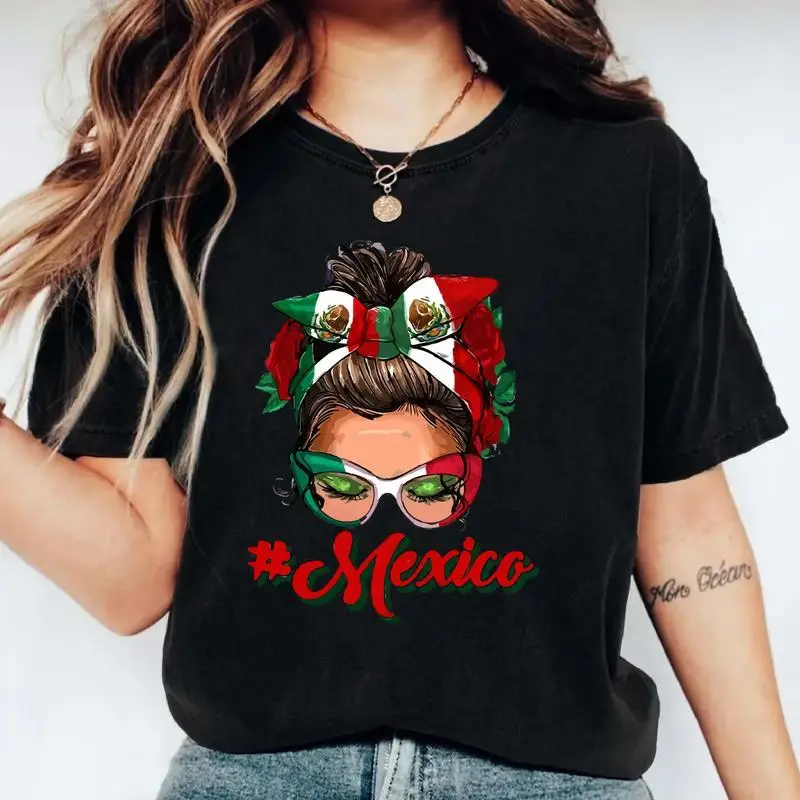 

Mexico Messy Bun Shirt, Mexican Flag Shirt For Woman, Cute Latina Gift Tee For Mom, Proud Mexican T-shirt
