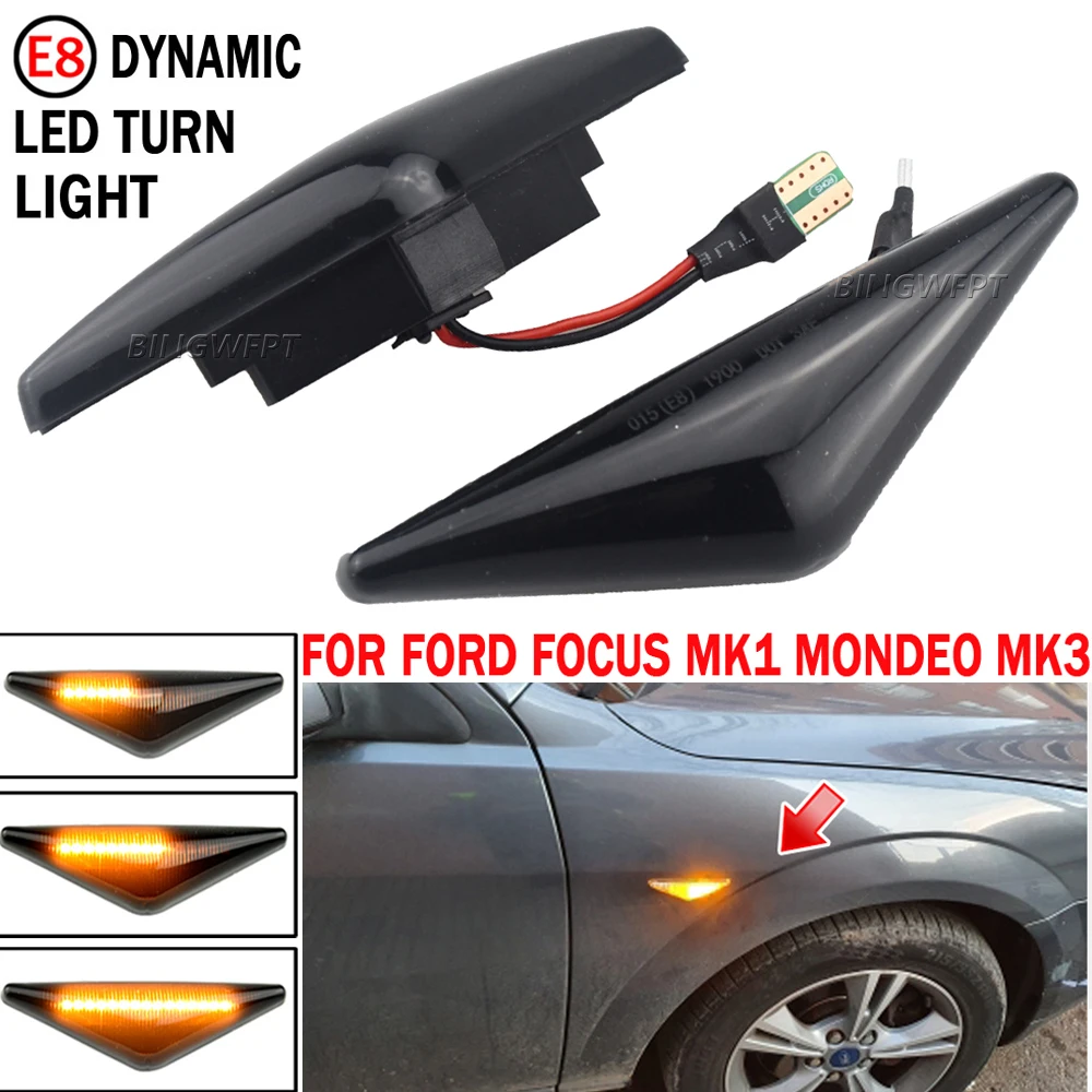 2PCS LED Dynamic Side Marker Turn Signal Light For Ford MONDEO 2000-2007 MK3 FOCUS MK1 1998-2004 Sequential Blinker Light