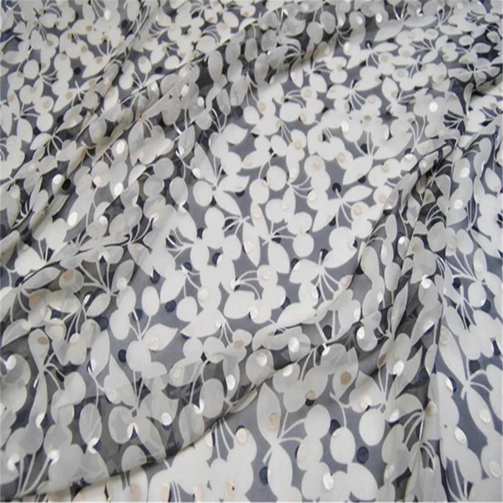 Beautiful New Arrival Silk Burn Out Fabric Opal Flowers Dot Mulberry for Shawl Scarves Pants Shirt