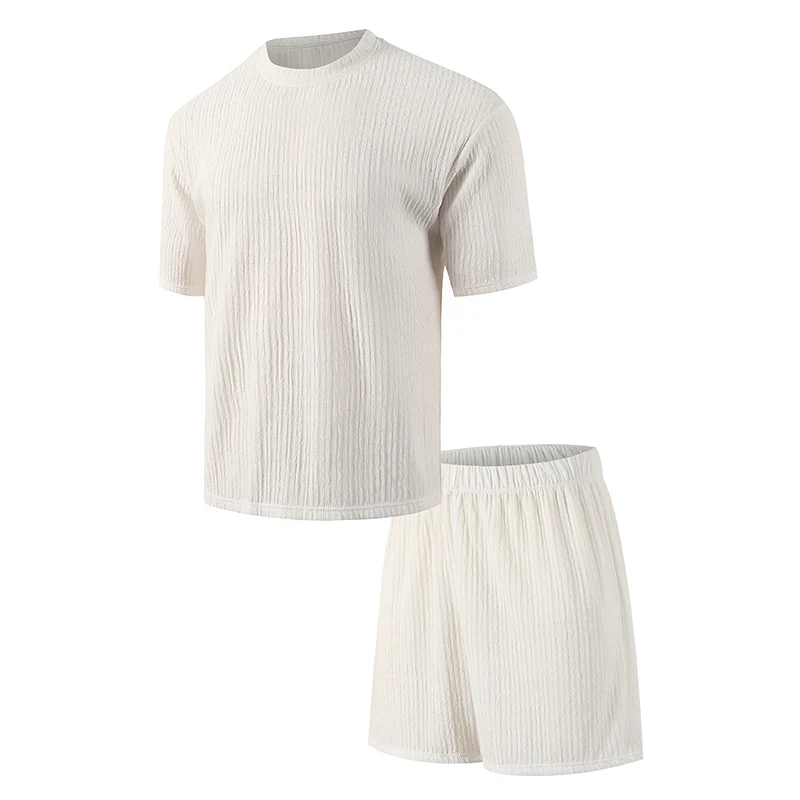 

2-Piece Summer Men's Fashionable Plus Size Short Sleeved Shorts Set Comfortable Round Neck Simple T-Shirt Top Loose Pants