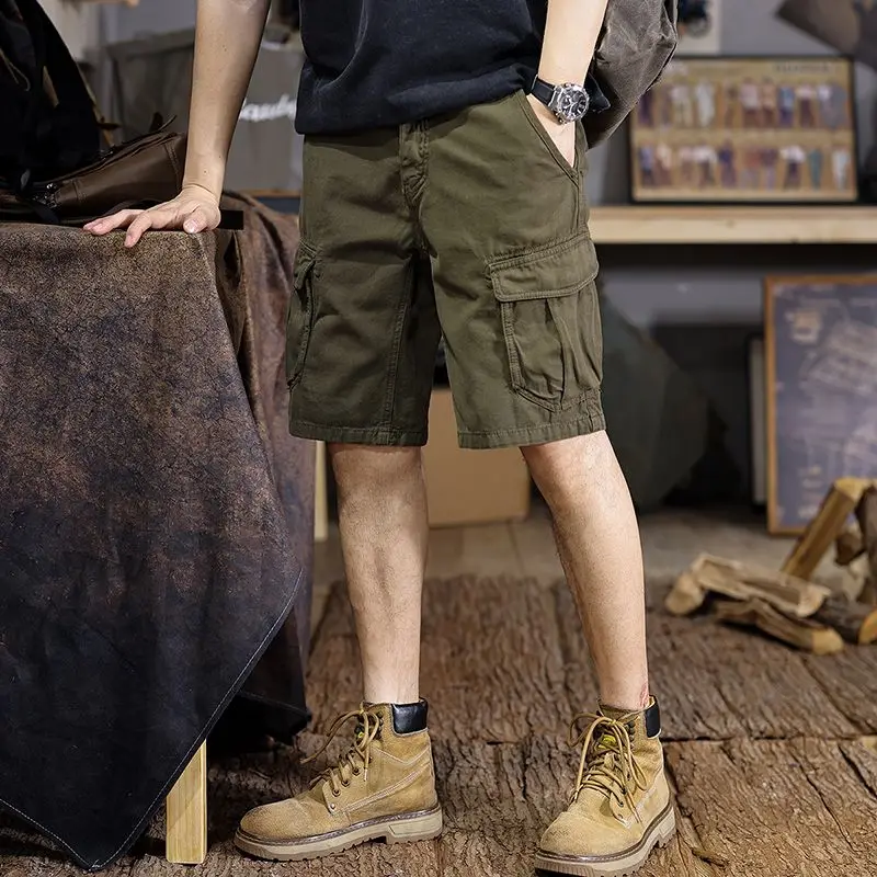 

Летние новые американские свободные повседневные рабочие брюки для мужчин, прямые, многофункциональные, средней длины (пять четвертей)