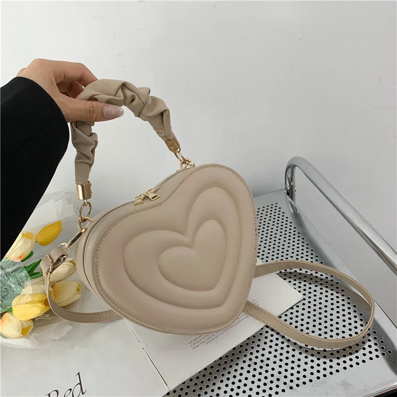 1Pcs Mode Liebe Herz Form Schulter Tasche Kleine Handtaschen Designer Umhängetaschen Für Frauen Solide Pu Leder Top Griff tasche – Detail 1