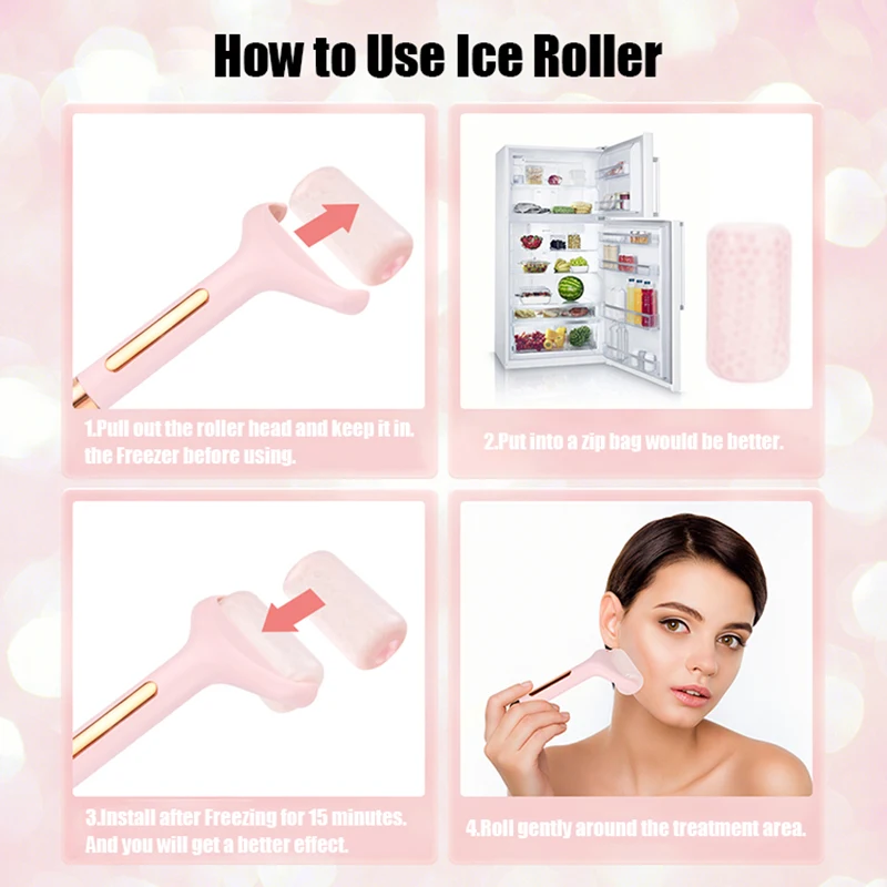 Portable Face Roller Pink Ice Roller Handheld Massager Skin Care Lifting Tool Anti-wrinkle Tighten Pores Valentines  BeautyGift