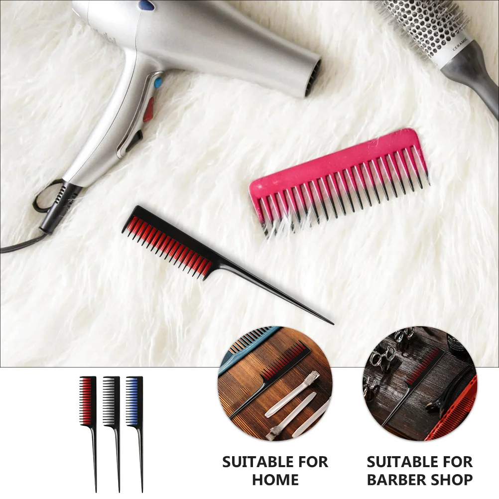 

3Pcs Styling Combs Tip Tail Hairdressing Long Handle Detangling Salon Hair Cutting Plastic Hair Styling Tools Tip Tail Combs