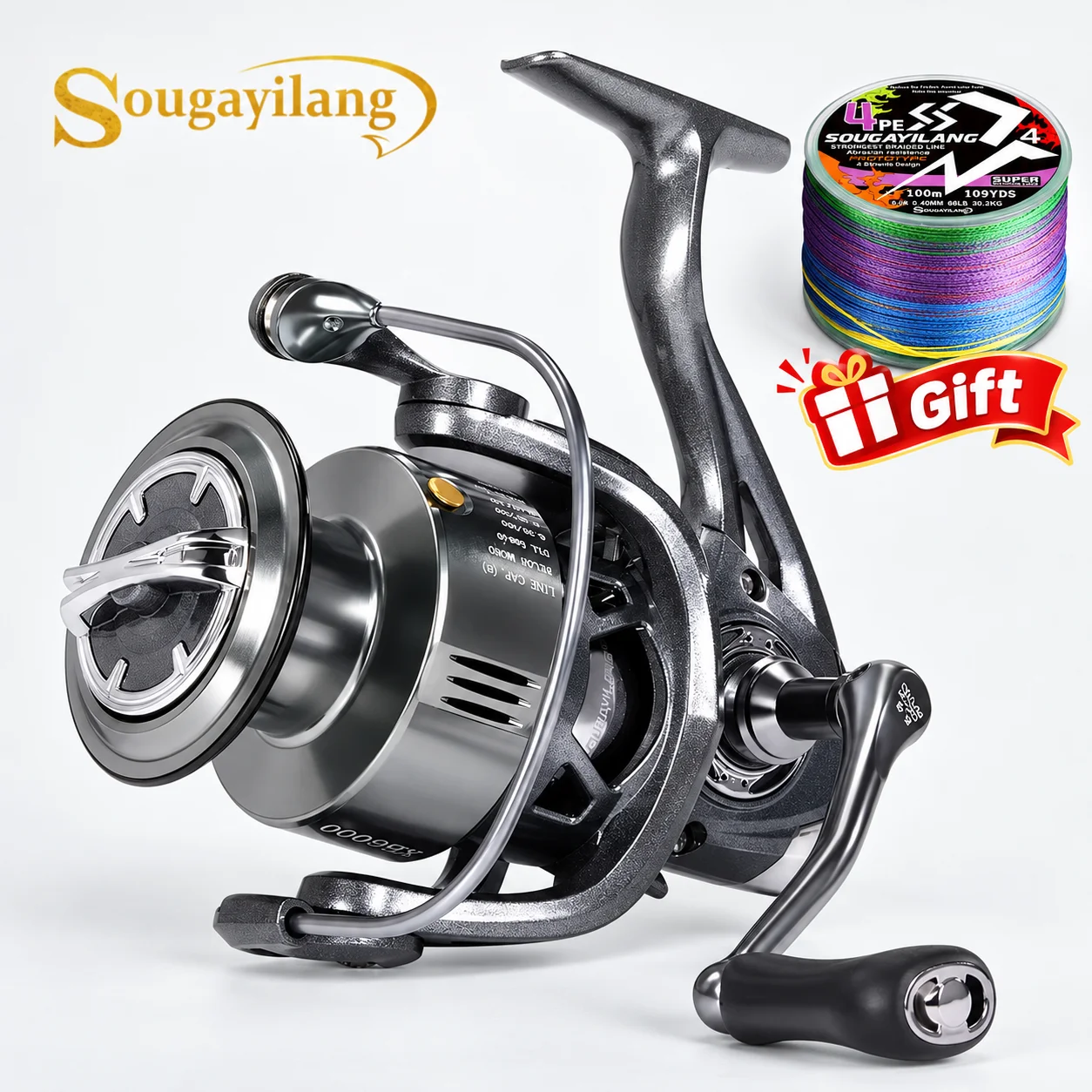 Sougayilang Spinning Fishing Reel 1000-6000 Lure Fishing 5.2:1 Gear Ratio Fishing Reel Max Drag 10kg for Saltwater Jigging Reels
