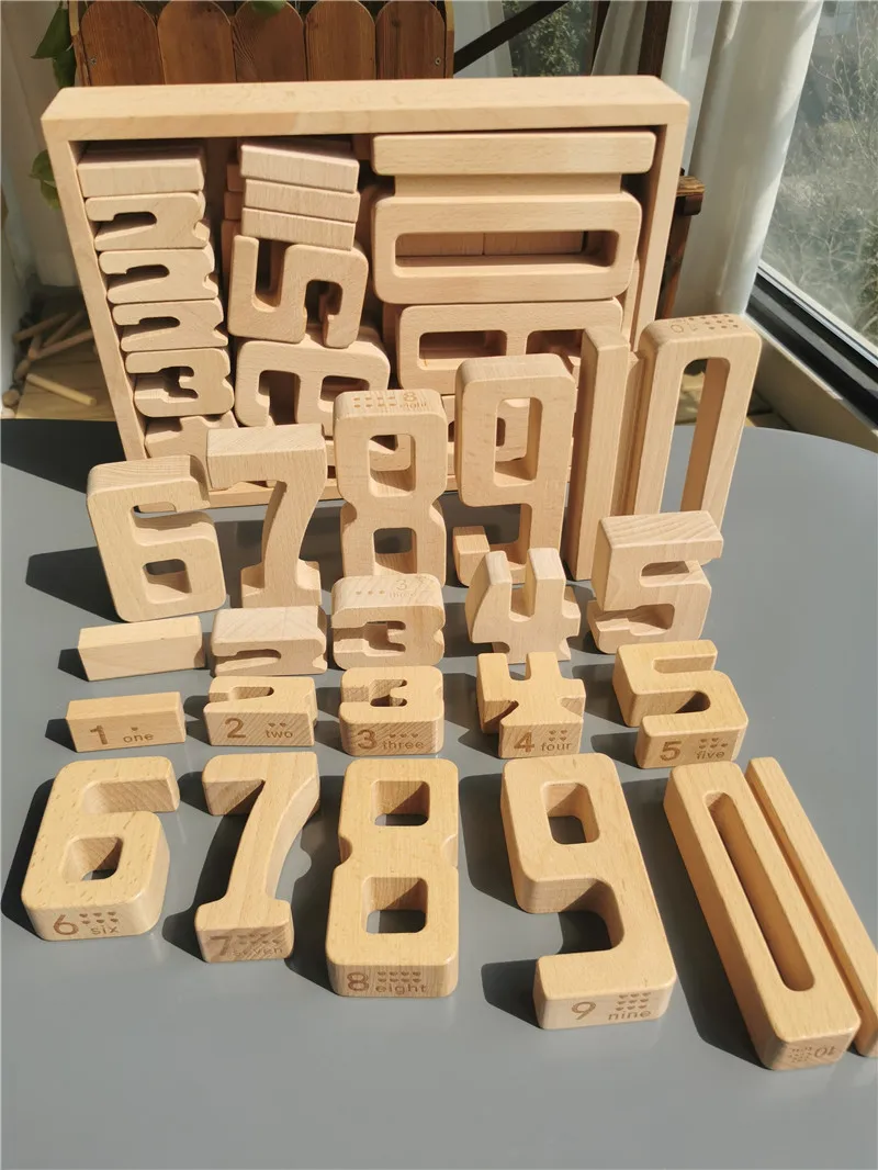 Bloques de apilamiento de construcción de madera, juguetes de números de matemáticas Montessori para niños, juego educativo