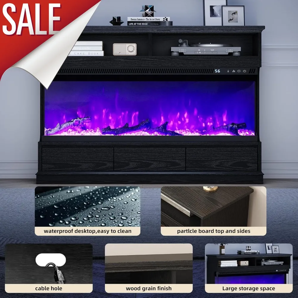 

Новейшая популярная 50-дюймовая электрическая подставка для телевизора с 3-сторонним стеклом, 3 ящиками, стилем фермерского дома для гостиной, черная