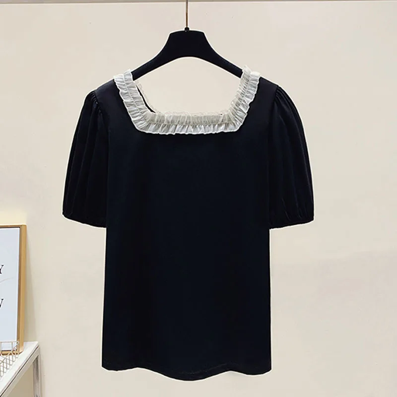 

Women T-shirt Summer Clothes Short-Sleeve Tops Design Tee Casual Female Slim Black Cotton 4XL Tops