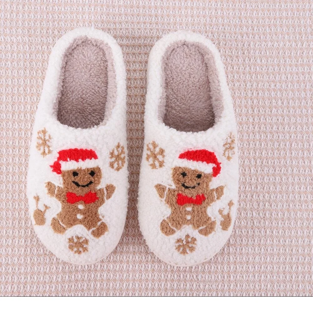 Christmas Gingerbread Kids Cute Winter Warm Slippers Exquisite Comfy Houseshoes Bedroom Soft Sole Home Shoes for Kids Boys Girls