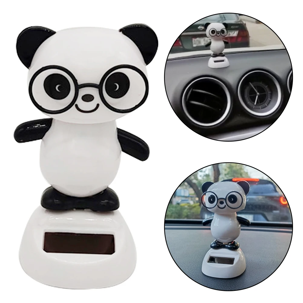 Solar Power Cute Panda with Glasses Automatic Head Swinging Doll Car Dashboard Ornament Gift Auto Decortion Interior Car Pendant