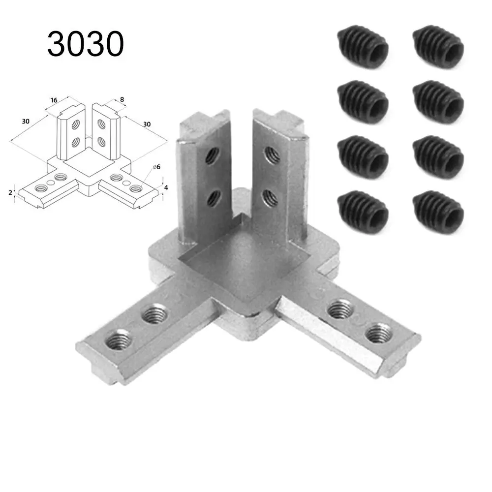 Stop aluminium ze śrubami 2020 3030 4040 serii gniazdo końcówki narożnej 3-kierunkowe europejskie standardowe złącze wspornikowe