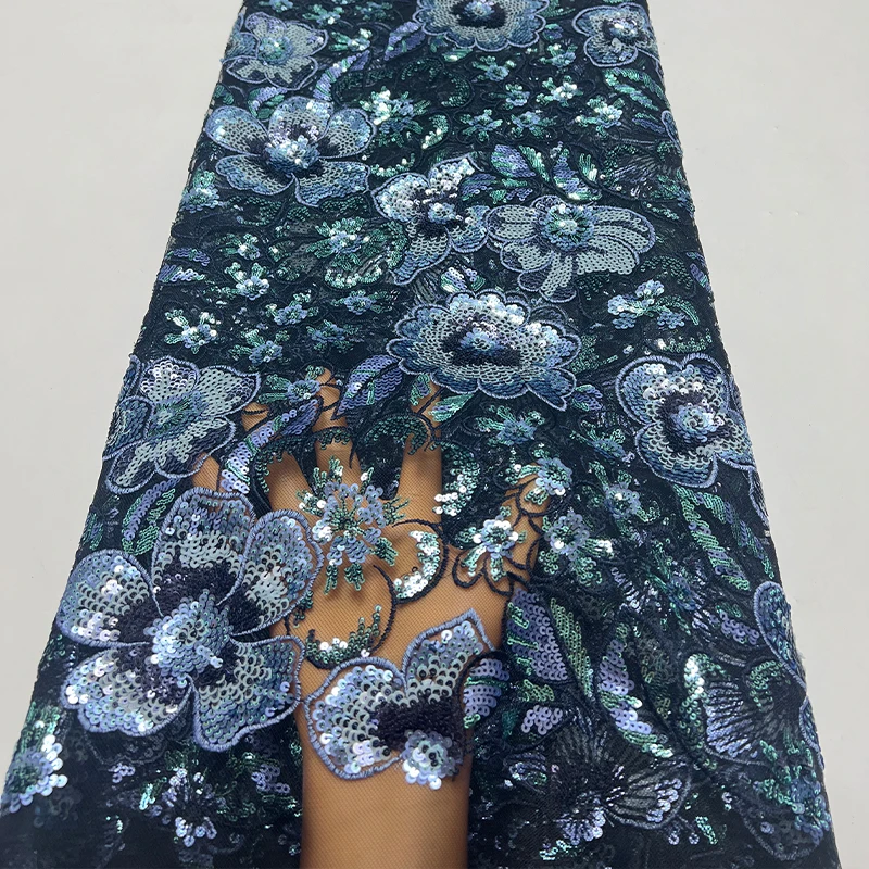 

French high-quality mesh fabric, African fashionable sequin handicraft floral embroidered sewing fabric dress