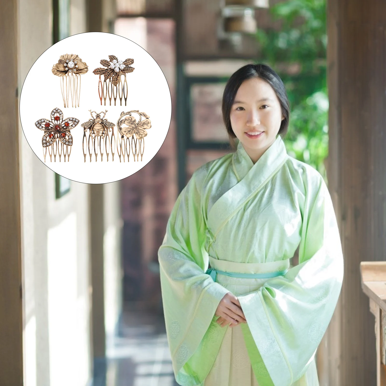 

5pcs Leaf Pearl Hairstyle Alloy Alloy Hairpin Pearl Clip Hair Comb Clip Hair Side Comb Decorative Durable