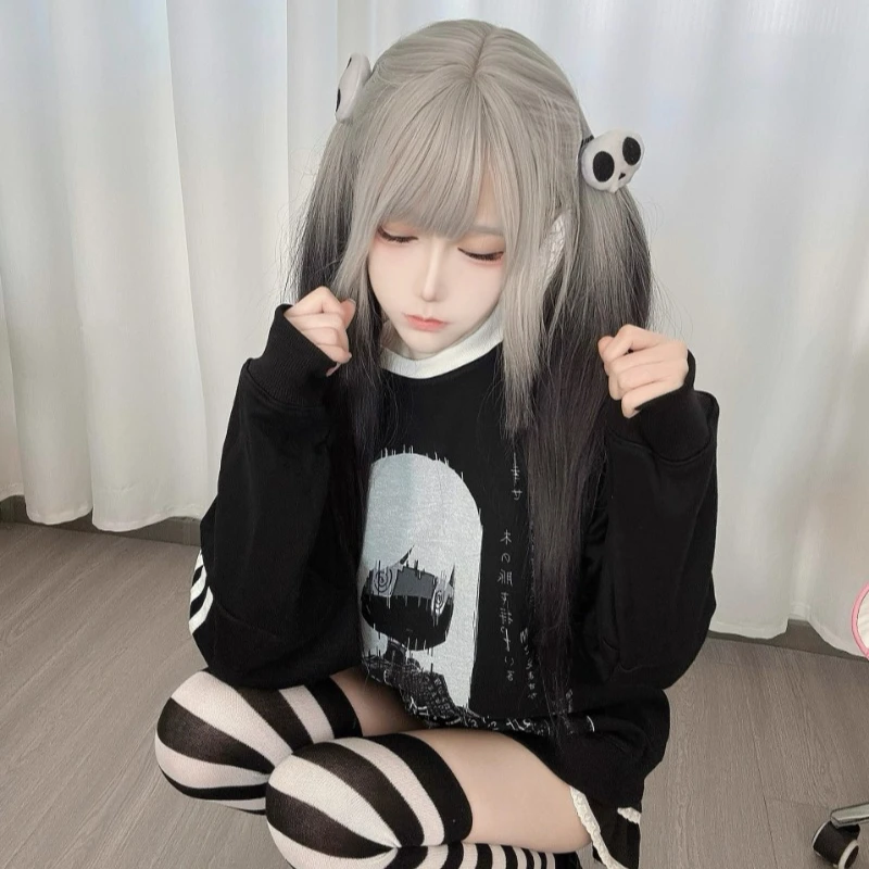 2025 Spring And Autumn Ladies Long Sleeves Y2k Top Original Two Dimension Cute Loose Stripe Sweatshirts Versatile Pullovers Girl