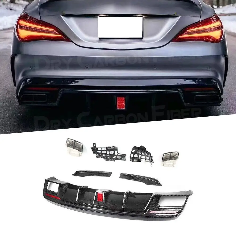 for Benz CLA Class W117 CLA200 CLA250 CLA260 CLA45 AMG 2013-2018 Carbon Fiber Rear Bumper Lip Diffuser Side Splitters with Tips