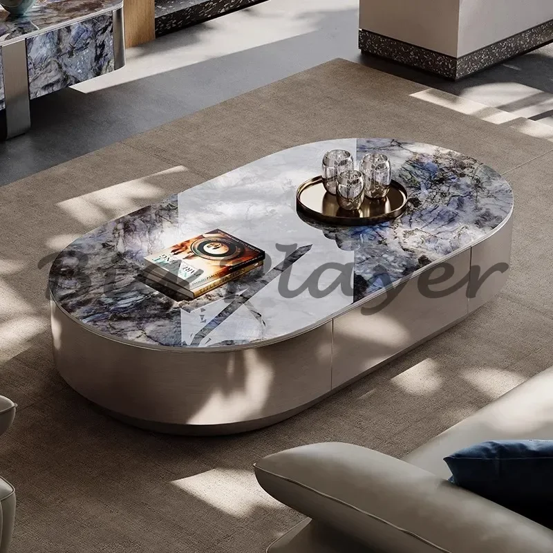 Italian Light Luxury Oval Rock Slab Coffee Table Living Room Home 2024 New Modern Simple High-end Design Tea