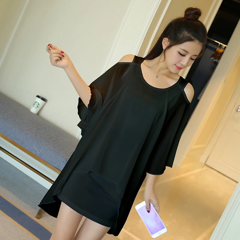 Elegant Chiffon Off Shoulder Blouse Summer New Fake Two Pieces Short Sleeve Solid Color Shirt Tops Office Fashion Women Clothing