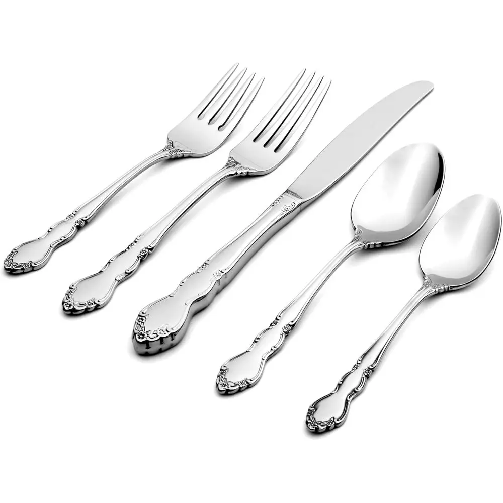 

20-Piece Stainless Steel Cutlery Set, Service for 4, 18/10 Grade, Mirror Finish, Dishwasher Safe, Includes Knives, Spoons, Forks
