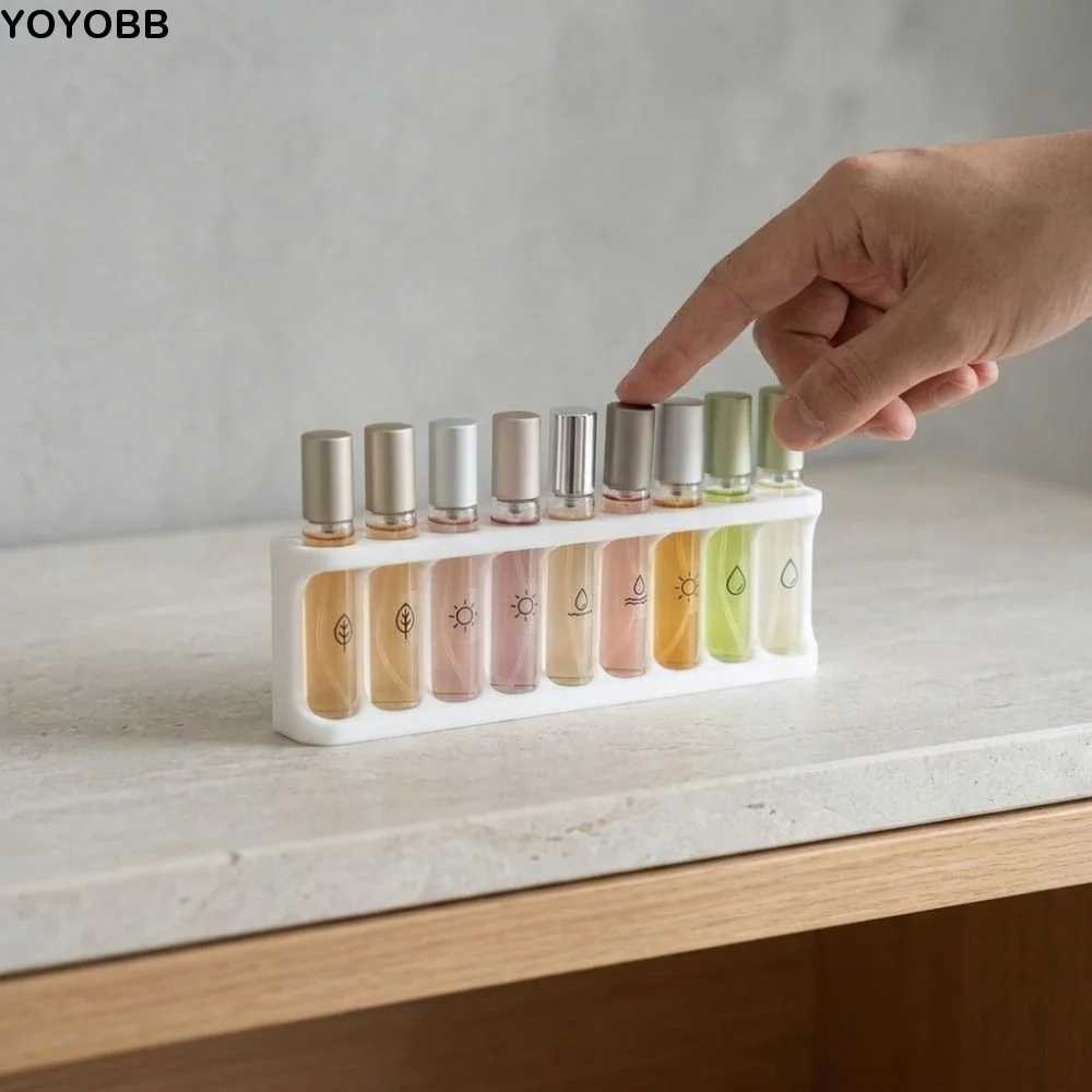 9 Hole Sample Bottle Display Stand 3D Printed Minimalist Spray Bottle Organizer Stable Base Plastic Bathroom Scent Stand