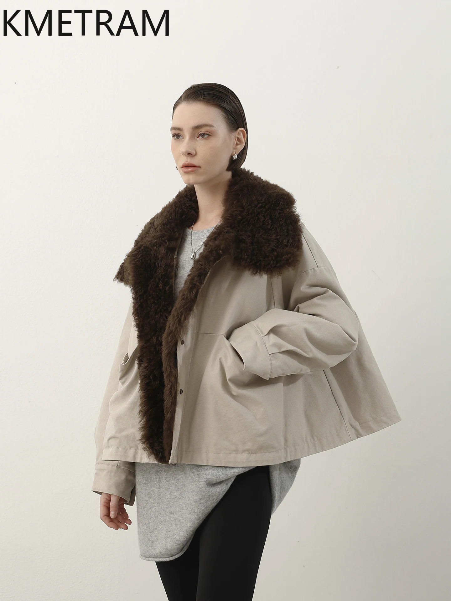 KMETRAM 100% peau de mouton naturelle véritable manteau de fourrure court élégant femme vêtements 2025 surdimensionné Parka hiver nouveaux vêtements d'extérieur шу onder